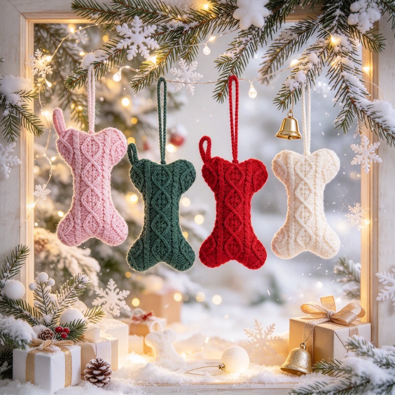 다채로운 색상의 케이블 니트 소재로 만든 뼈 모양의 크 - Christmas Stocking Hanging 리뷰 및 가격